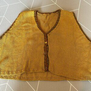 Handknit Oversized Cropped Vest, Gold Color, Size Medium